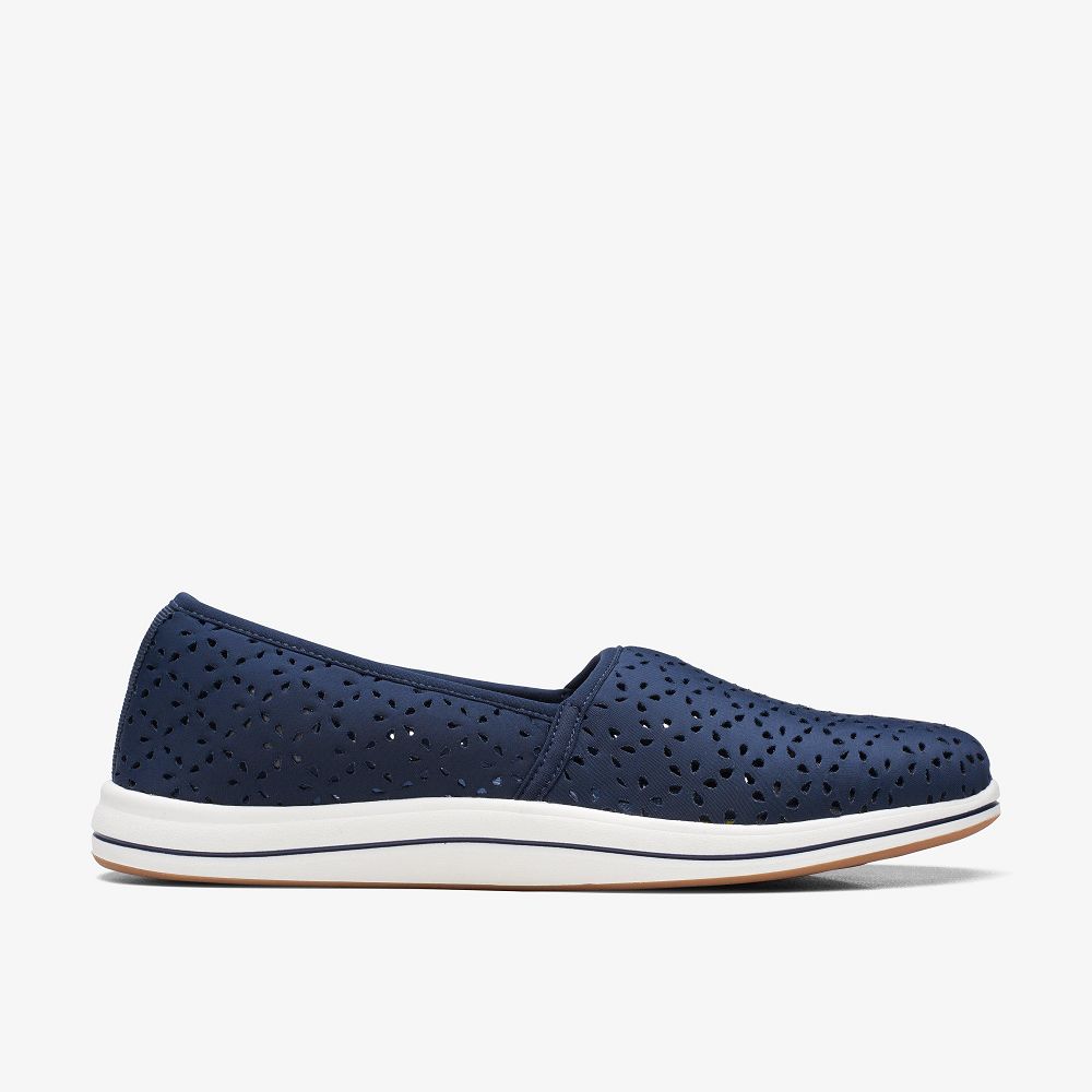 Navy Clarks Breeze Emily Women Slip-Ons | 7938OPYCQ