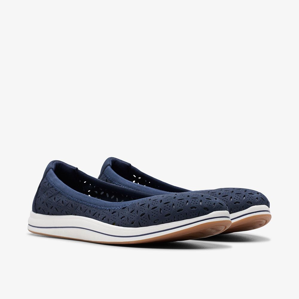 Navy Clarks Breeze Roam Women Slip-Ons | 5879YONKM