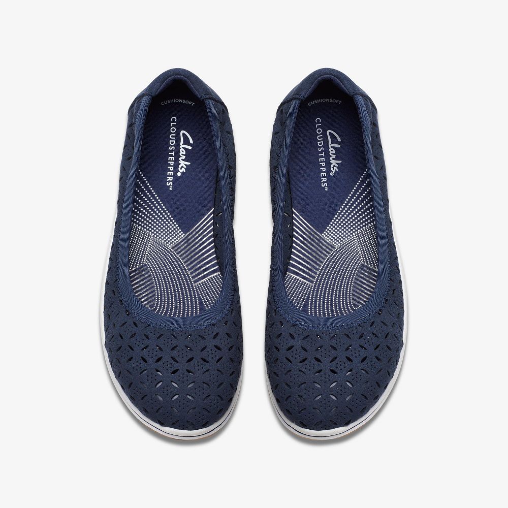 Navy Clarks Breeze Roam Women Slip-Ons | 5879YONKM