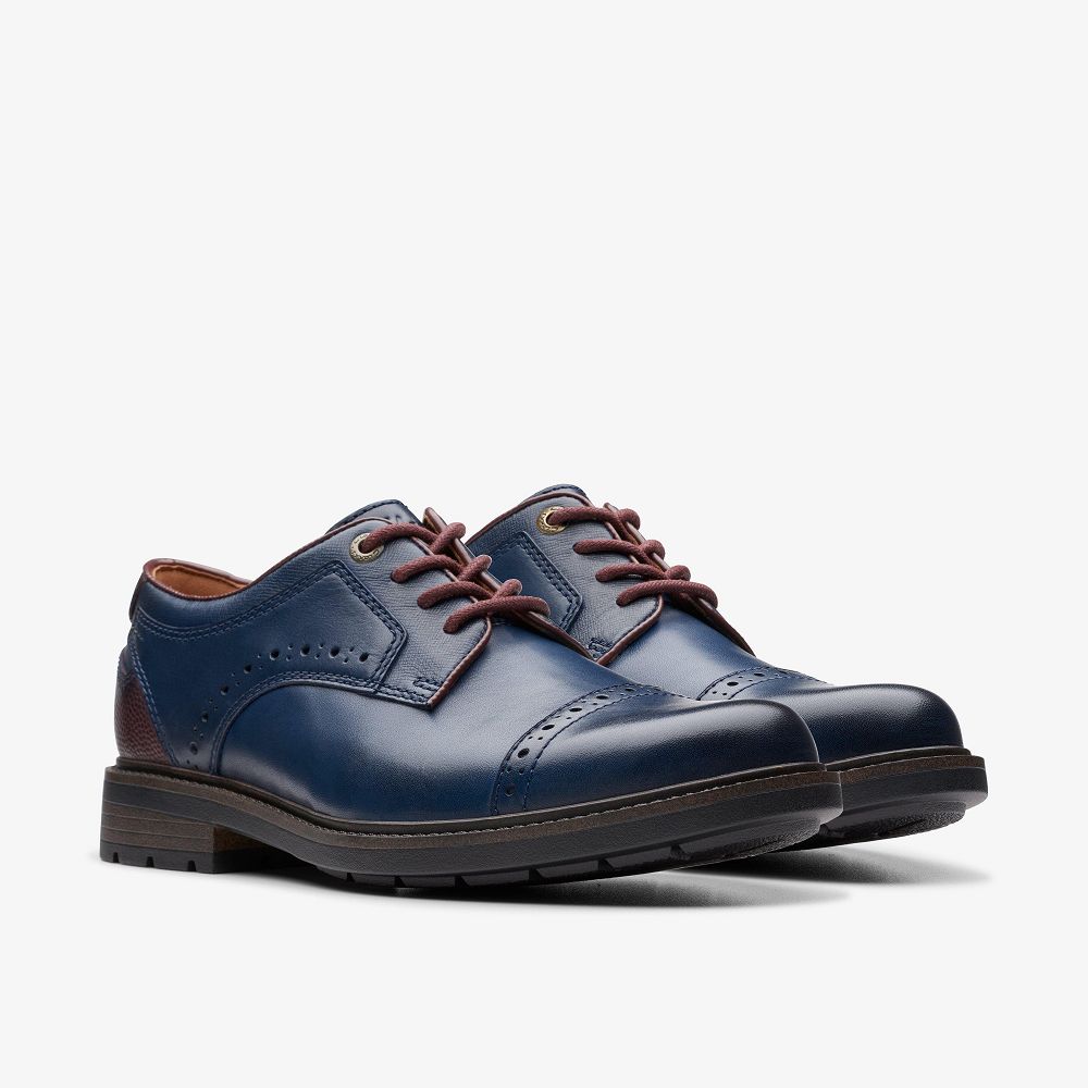 Navy Combination Clarks Un Shire Vibe Men Oxfords | 0572QNZJB