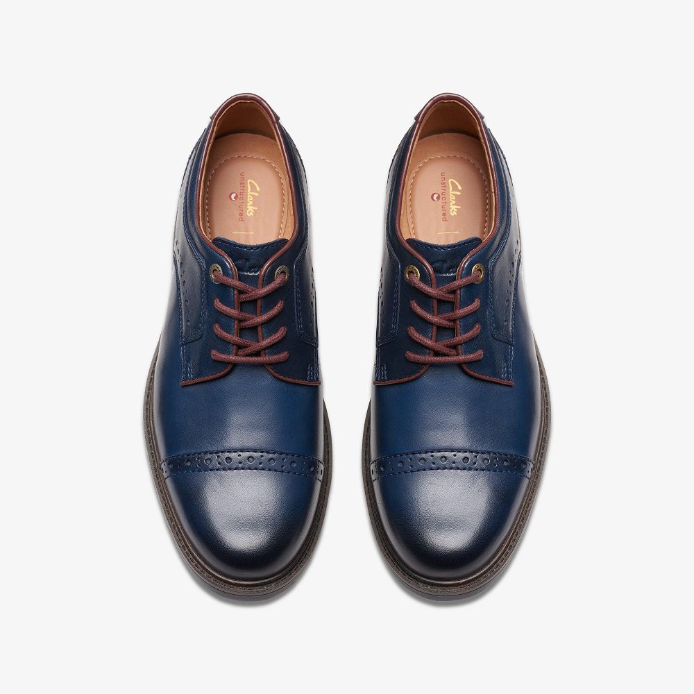 Navy Combination Clarks Un Shire Vibe Men Oxfords | 0572QNZJB