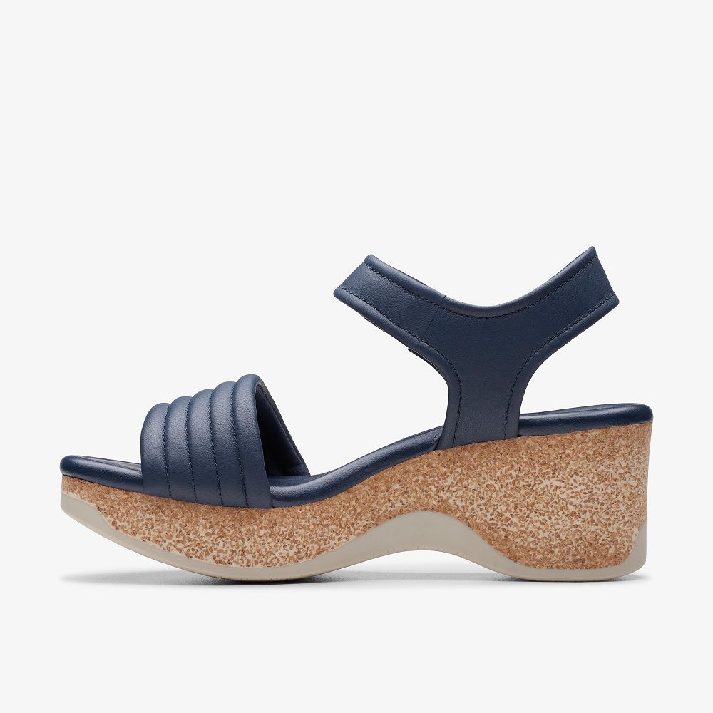 Navy Leather Clarks Chelseah Gem Women Sandals | 3782IAYMK