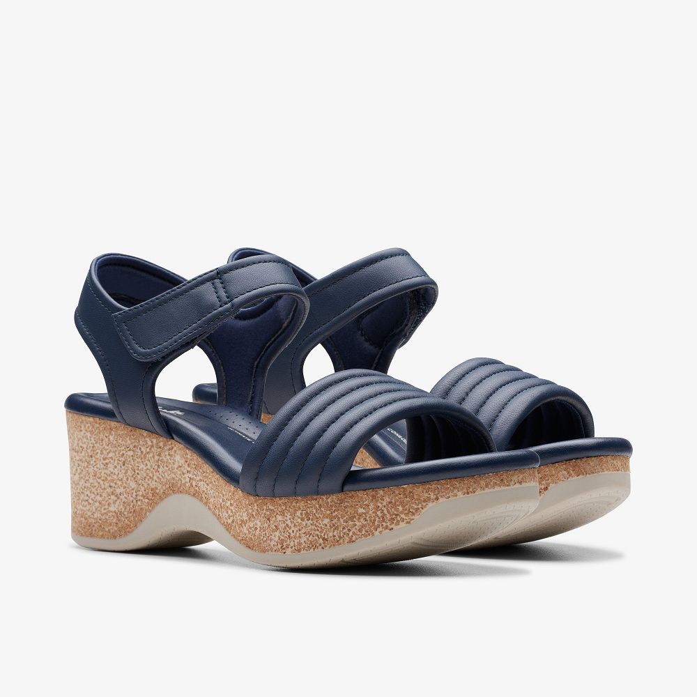 Navy Leather Clarks Chelseah Gem Women Sandals | 3782IAYMK