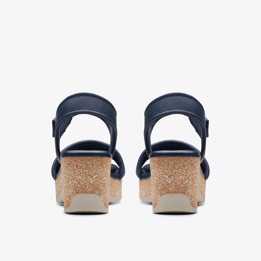 Navy Leather Clarks Chelseah Gem Women Sandals | 3782IAYMK