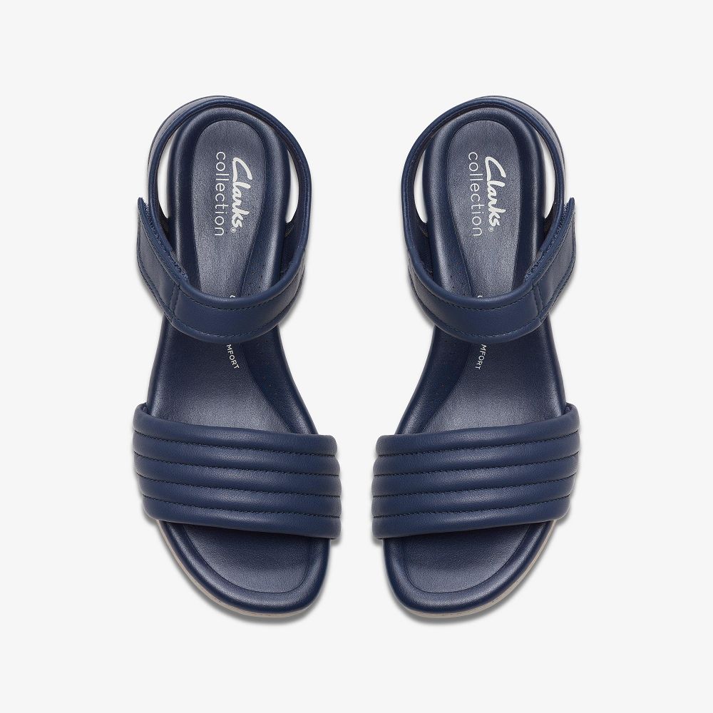 Navy Leather Clarks Chelseah Gem Women Sandals | 3782IAYMK