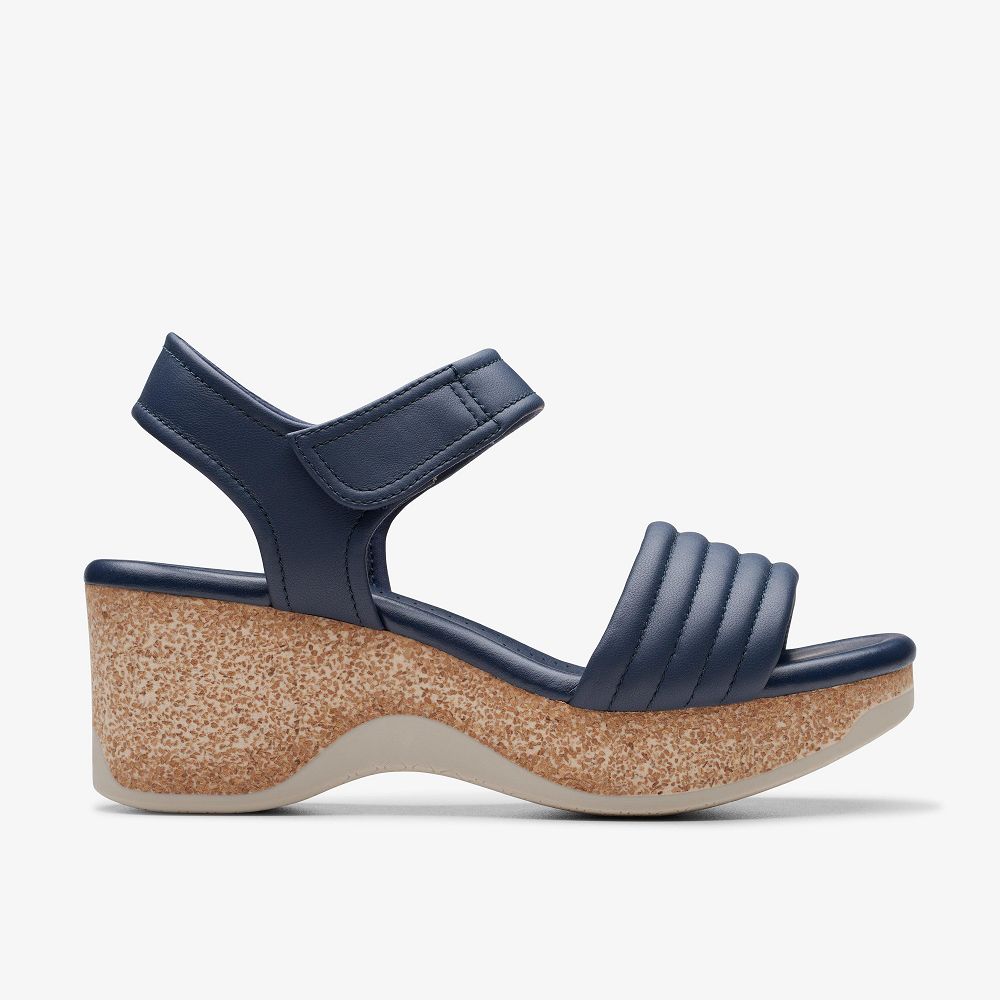 Navy Leather Clarks Chelseah Gem Women Sandals | 3782IAYMK