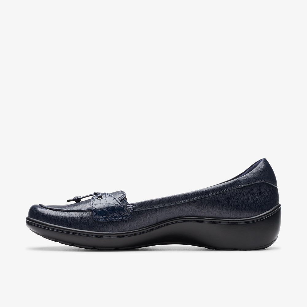 Navy Leather Clarks Cora Haley Women Slip-Ons | 1328HEXKD