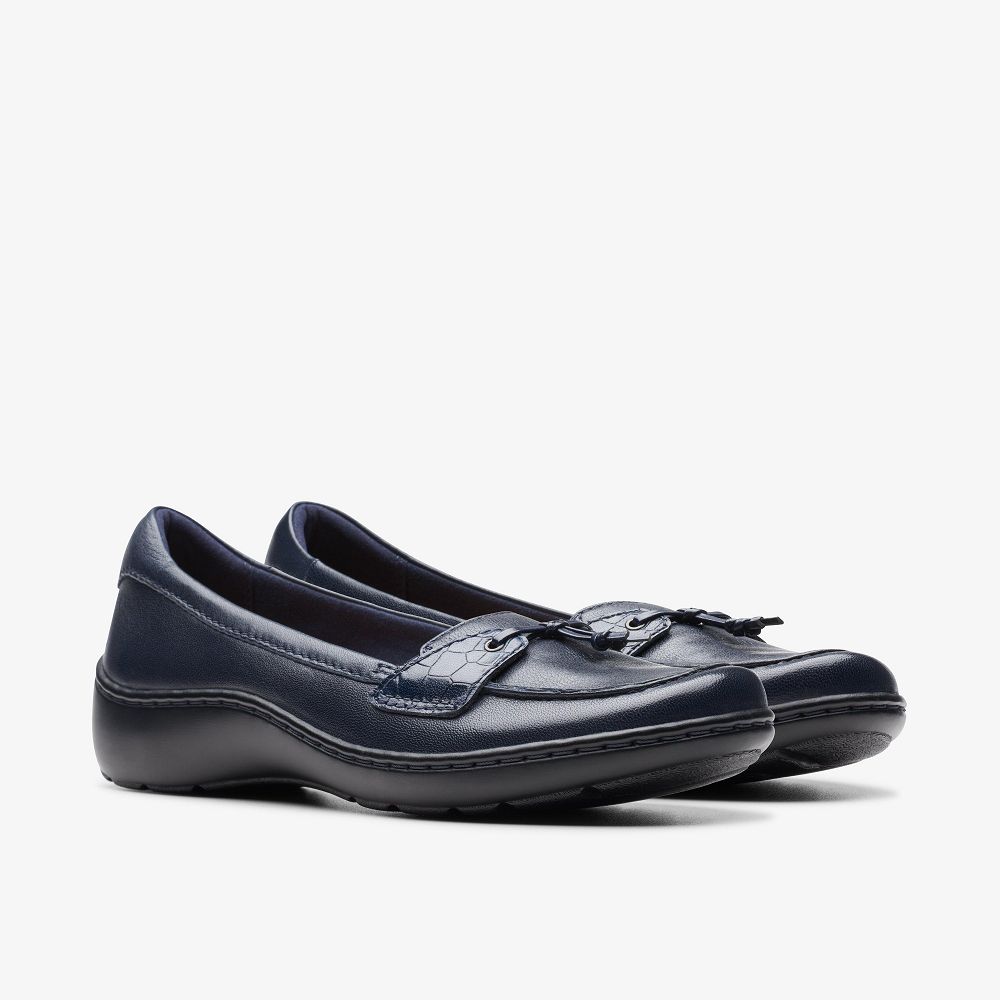 Navy Leather Clarks Cora Haley Women Slip-Ons | 1328HEXKD