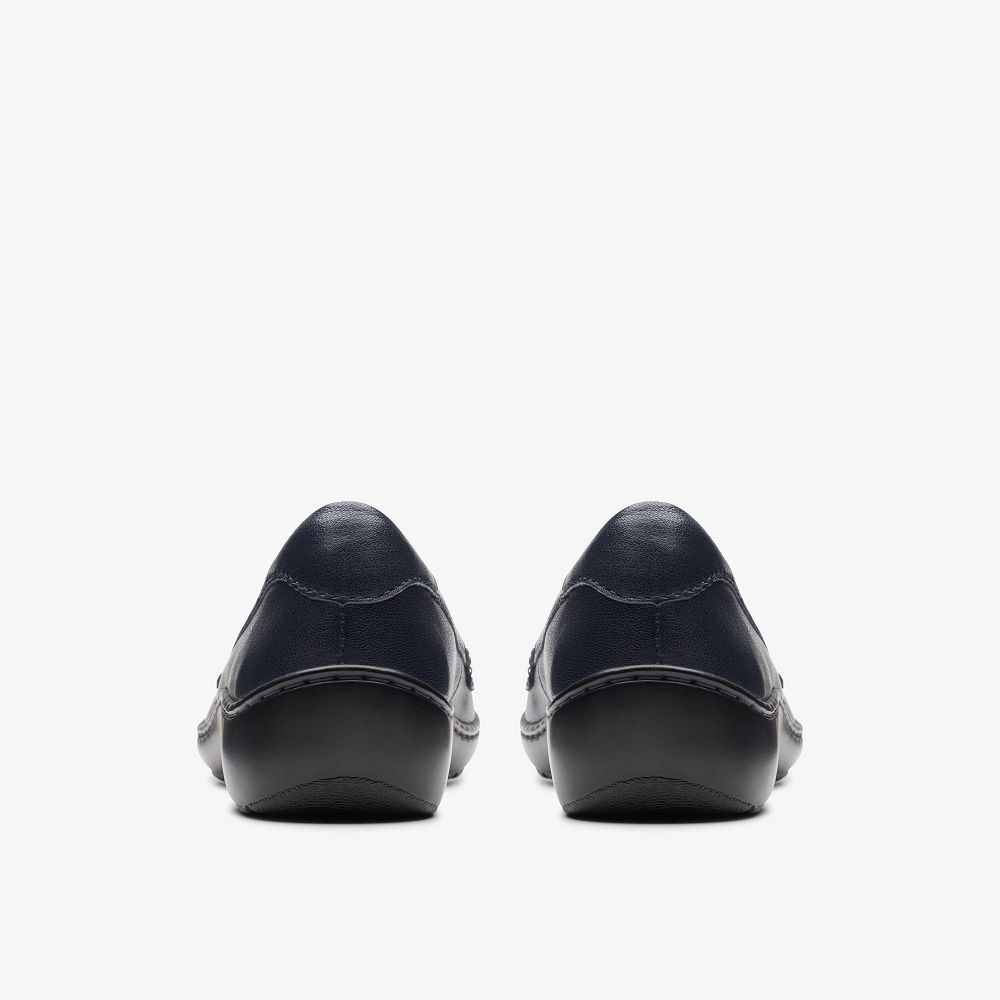 Navy Leather Clarks Cora Haley Women Slip-Ons | 1328HEXKD