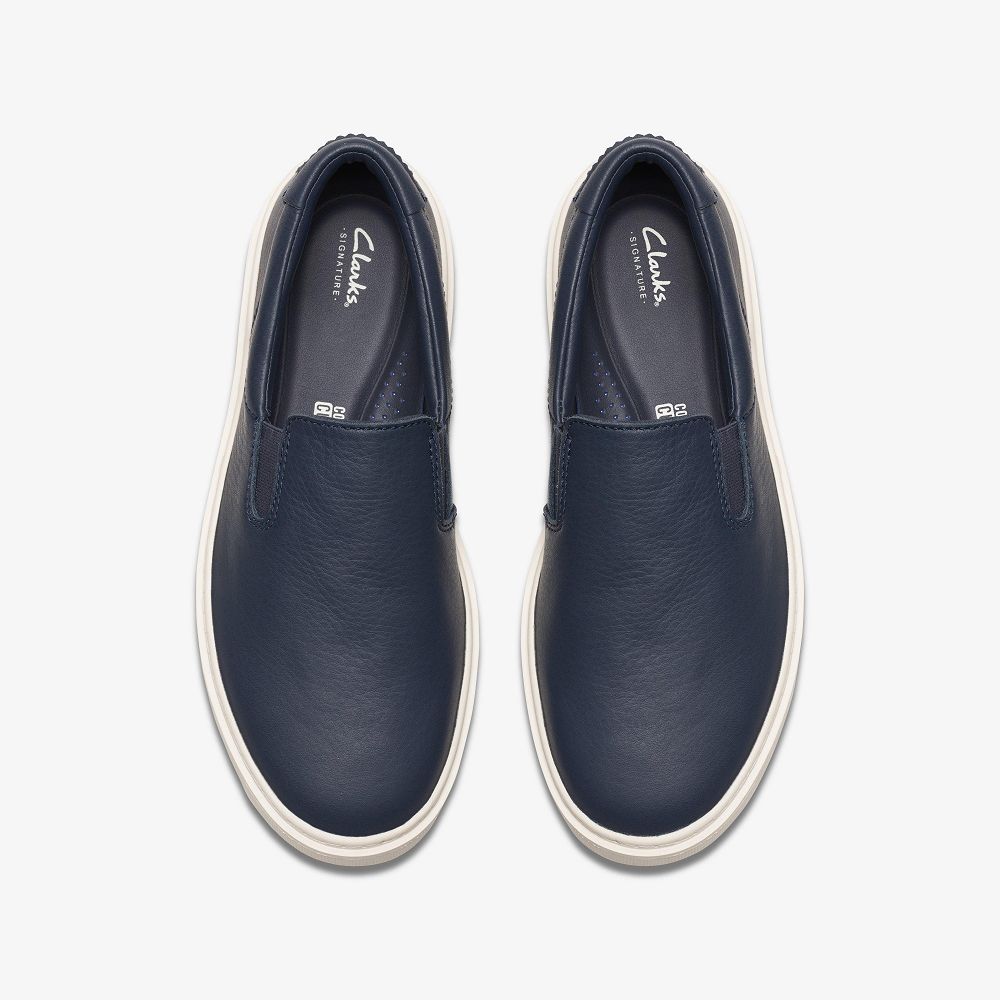 Navy Leather Clarks Craft Swift Go Men Sneakers | 5487SOYVQ