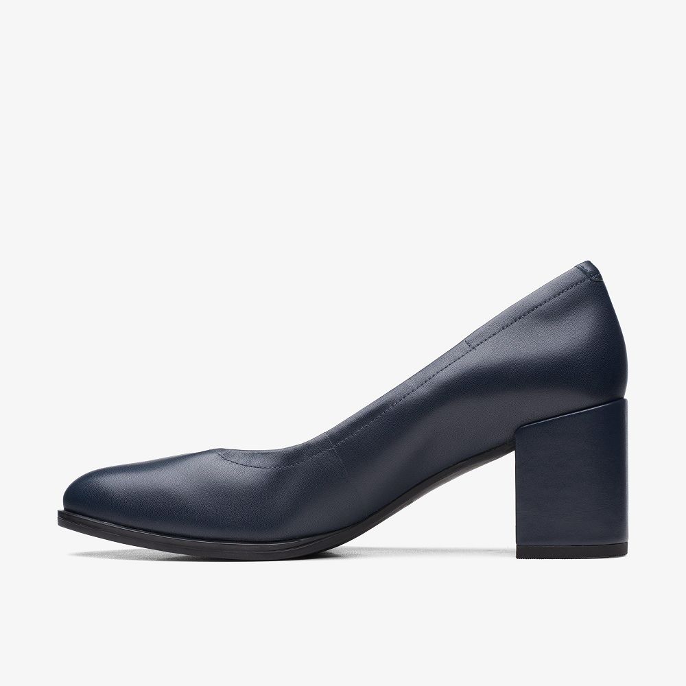 Navy Leather Clarks Freva 55 Court Women Pumps | 9785LDBVI