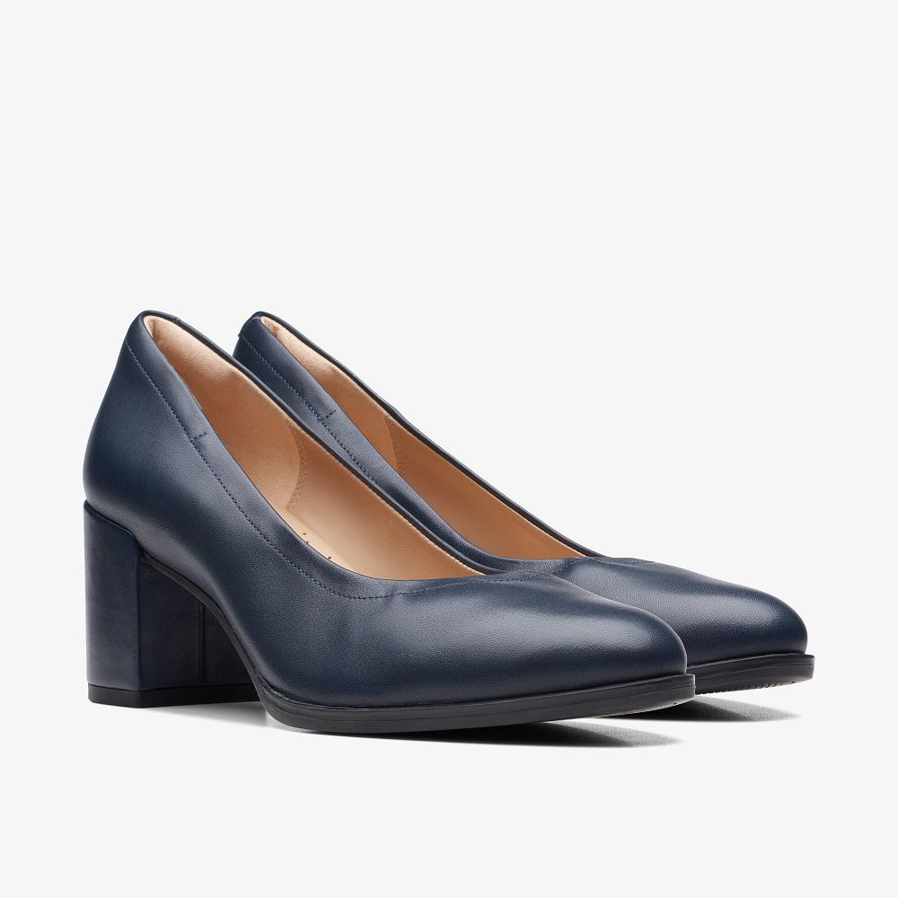 Navy Leather Clarks Freva 55 Court Women Pumps | 9785LDBVI