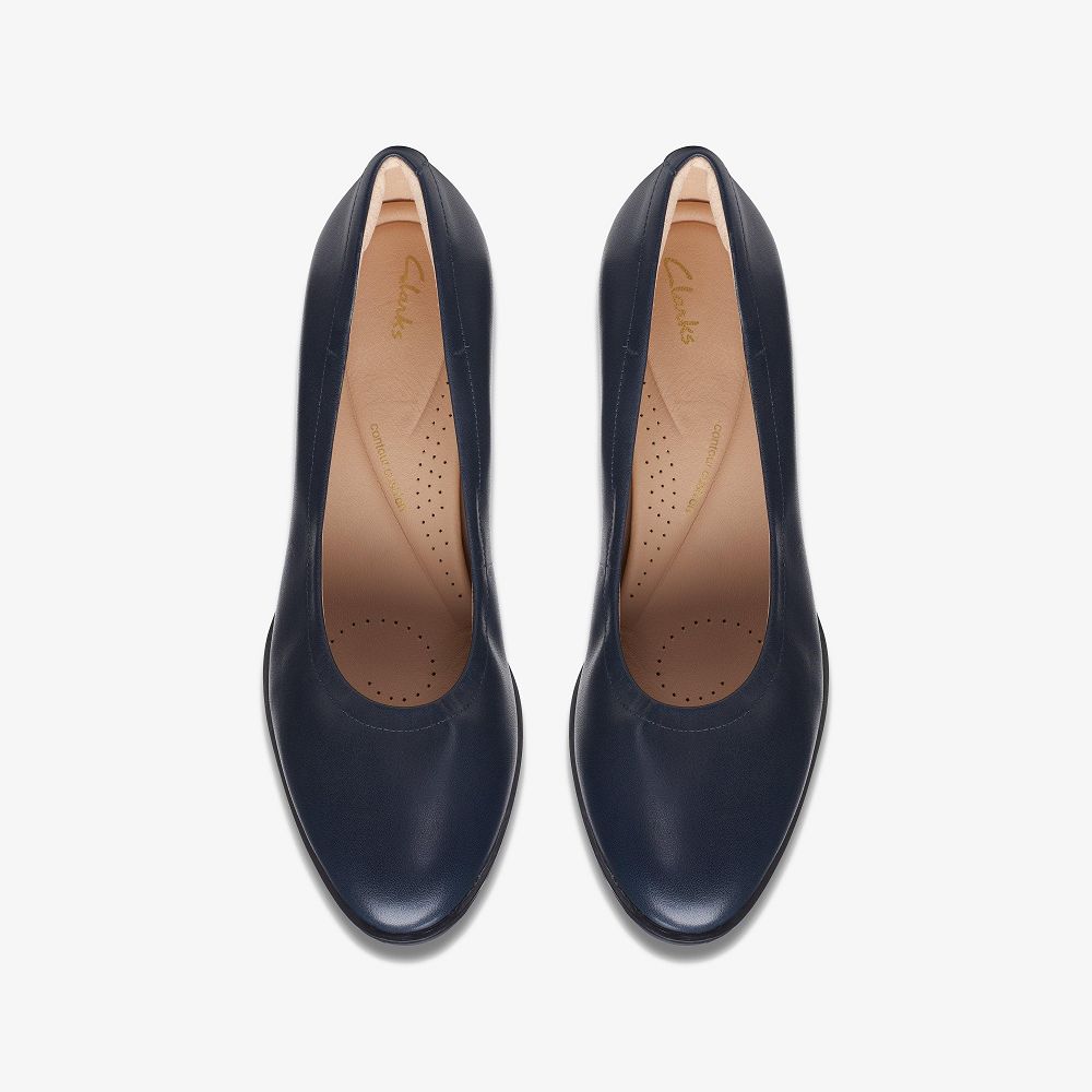 Navy Leather Clarks Freva 55 Court Women Pumps | 9785LDBVI