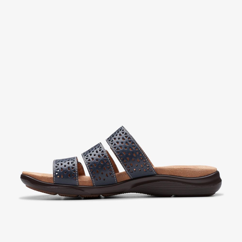 Navy Leather Clarks Kitly Walk Women Sandals | 7314QNVSW