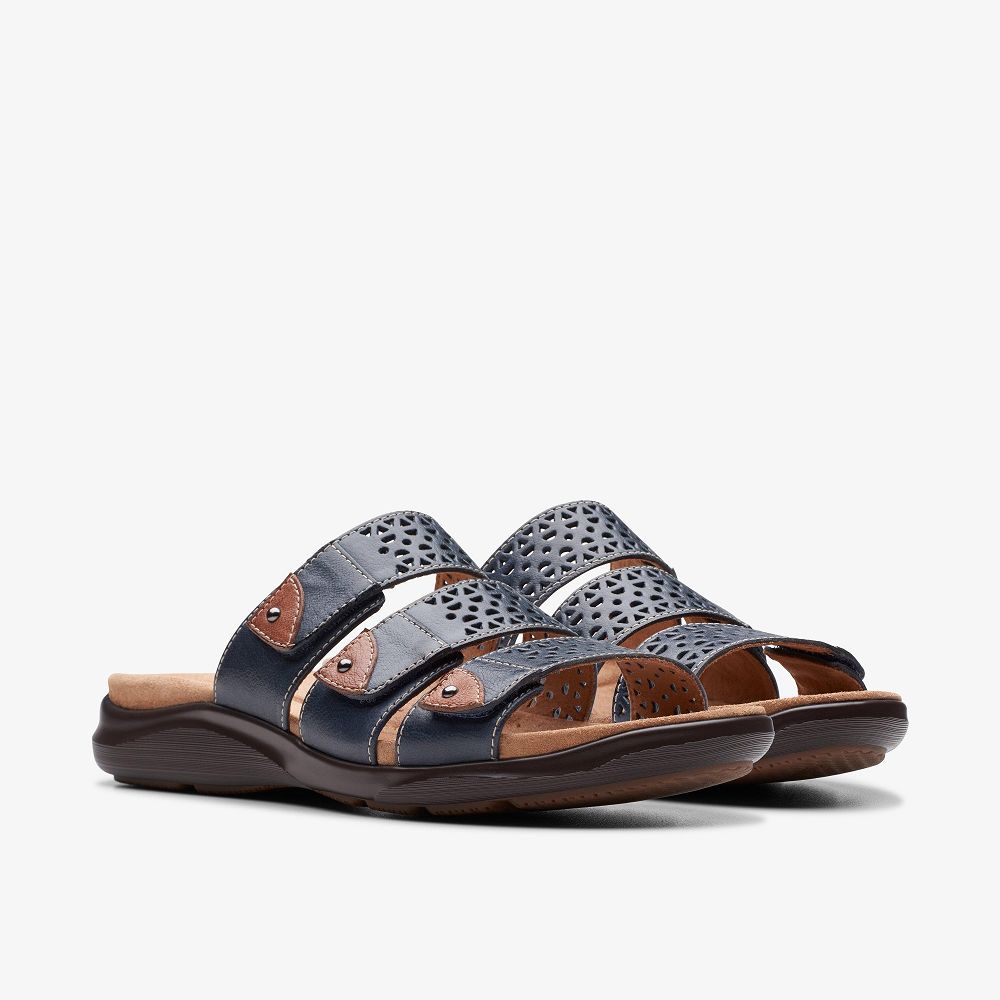 Navy Leather Clarks Kitly Walk Women Sandals | 7314QNVSW