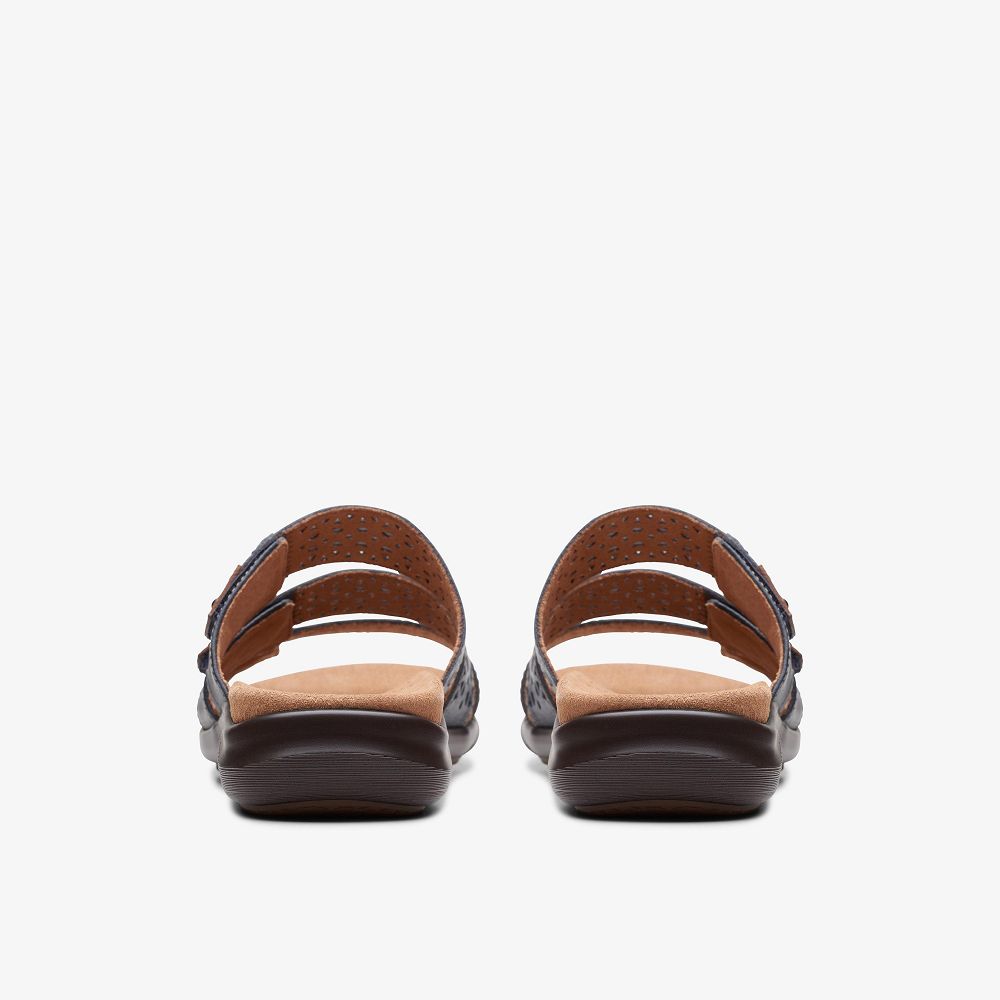 Navy Leather Clarks Kitly Walk Women Sandals | 7314QNVSW