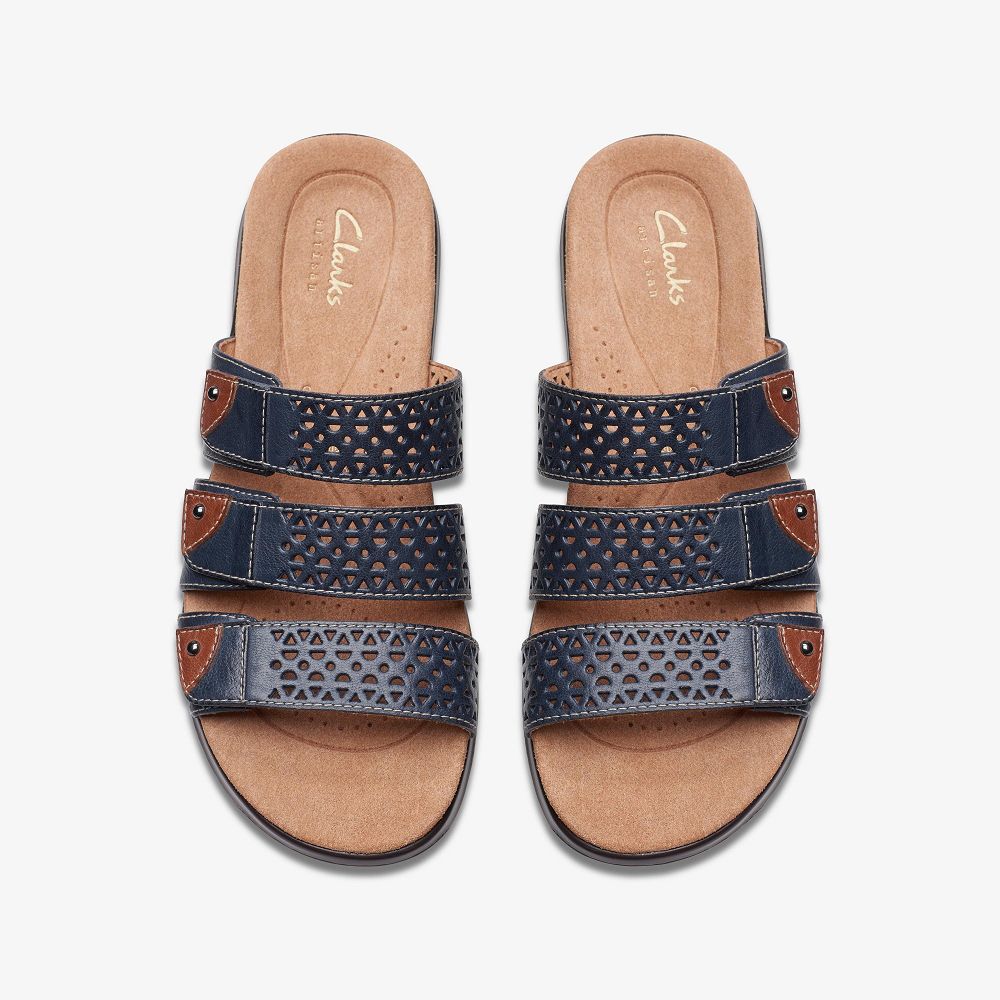 Navy Leather Clarks Kitly Walk Women Sandals | 7314QNVSW