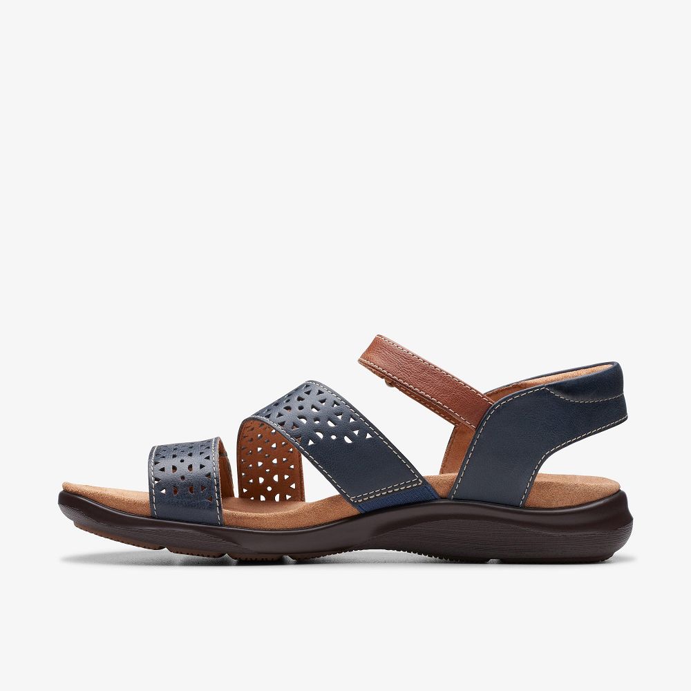 Navy Leather Clarks Kitly Way Women Sandals | 1287RSQFD