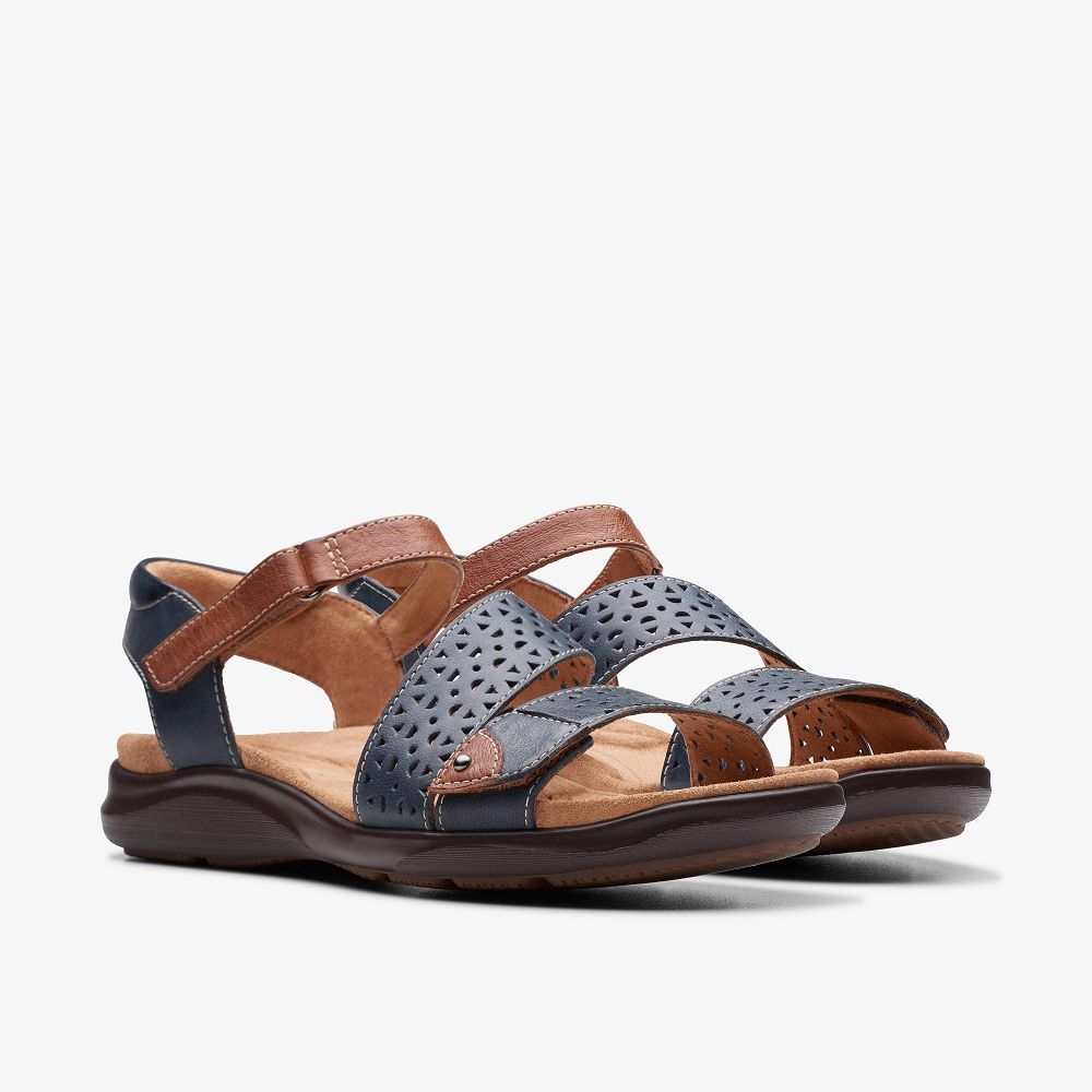 Navy Leather Clarks Kitly Way Women Sandals | 1287RSQFD