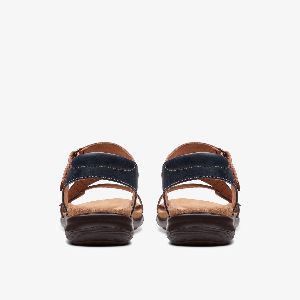 Navy Leather Clarks Kitly Way Women Sandals | 1287RSQFD