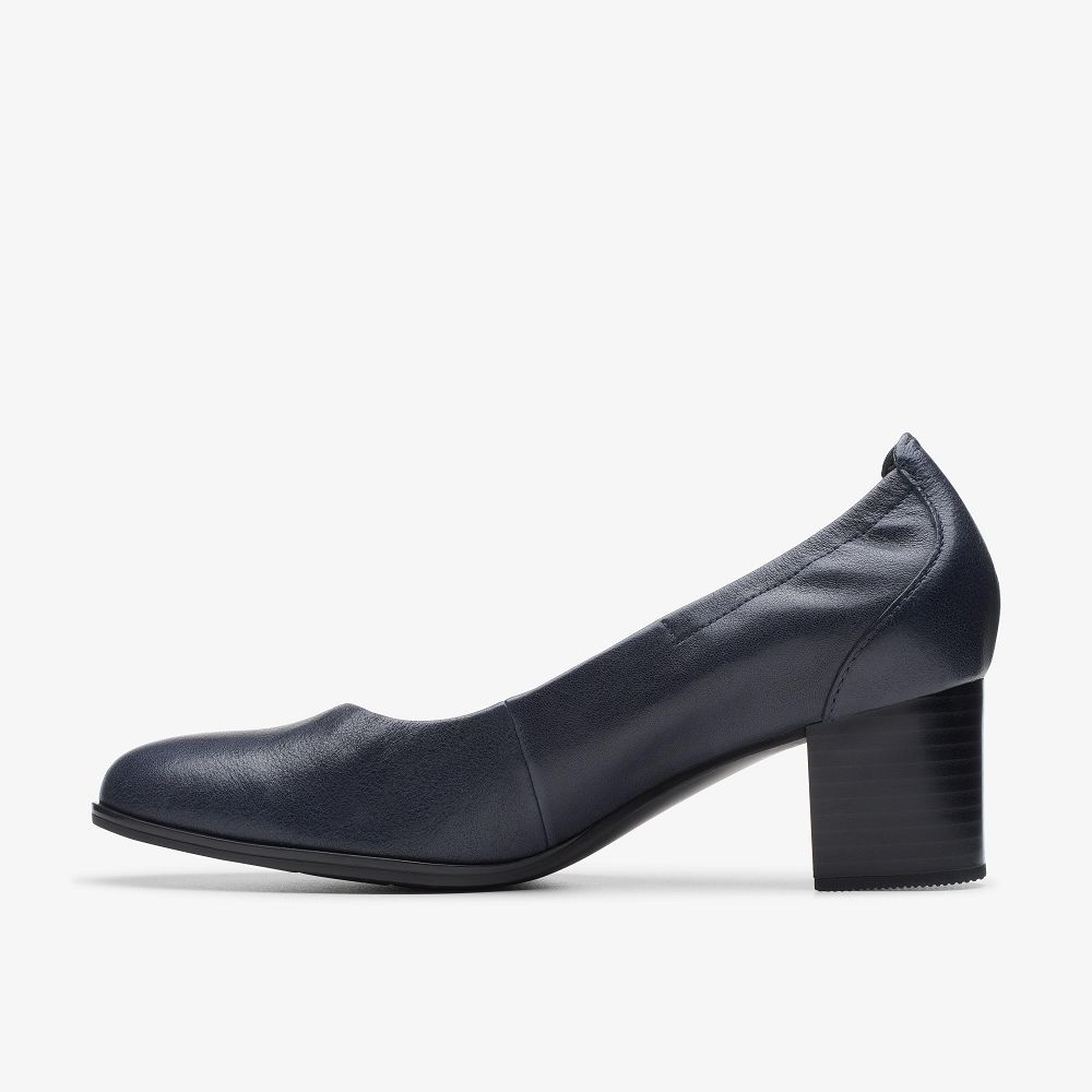 Navy Leather Clarks Loken Step Women Pumps | 5472YWXLT