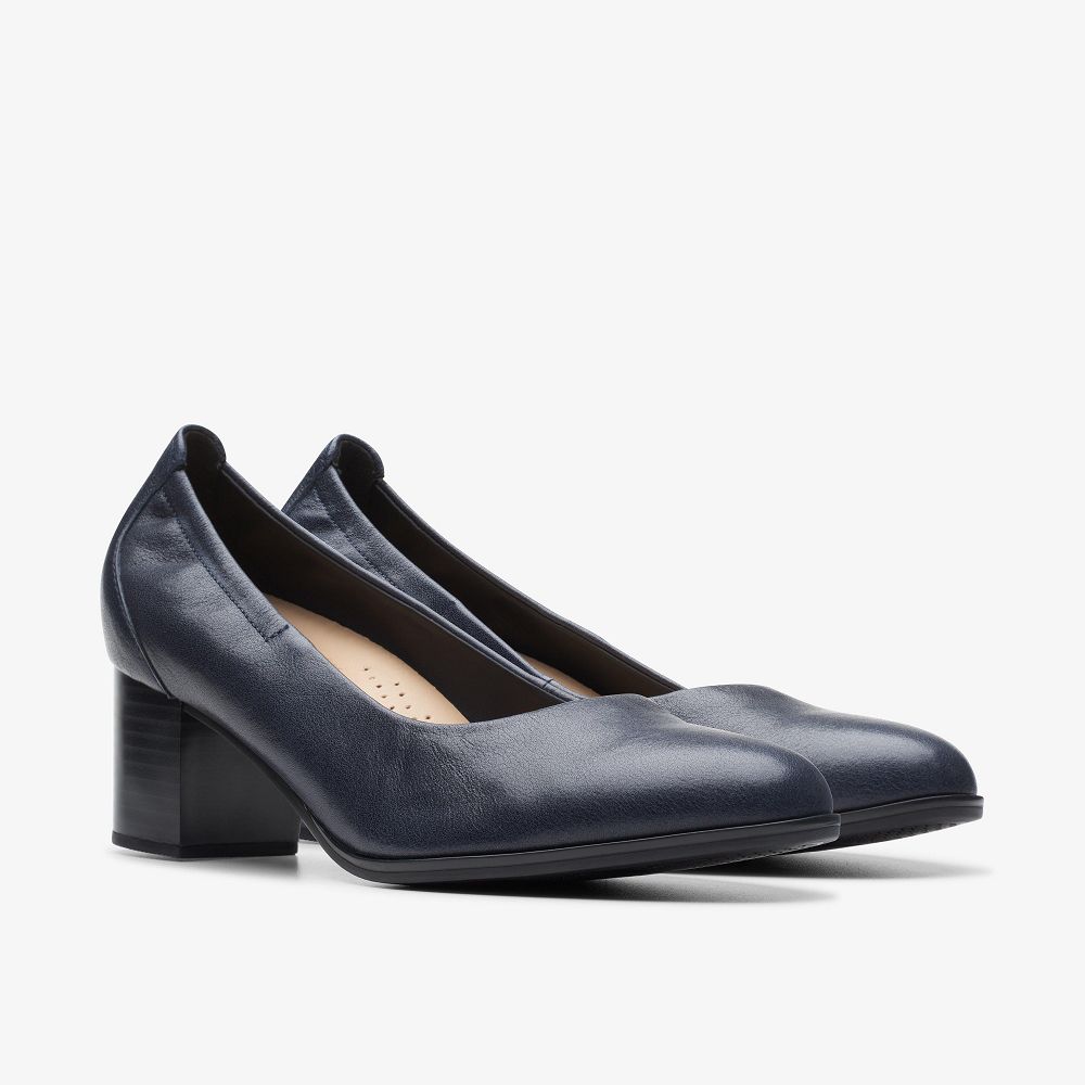 Navy Leather Clarks Loken Step Women Pumps | 5472YWXLT