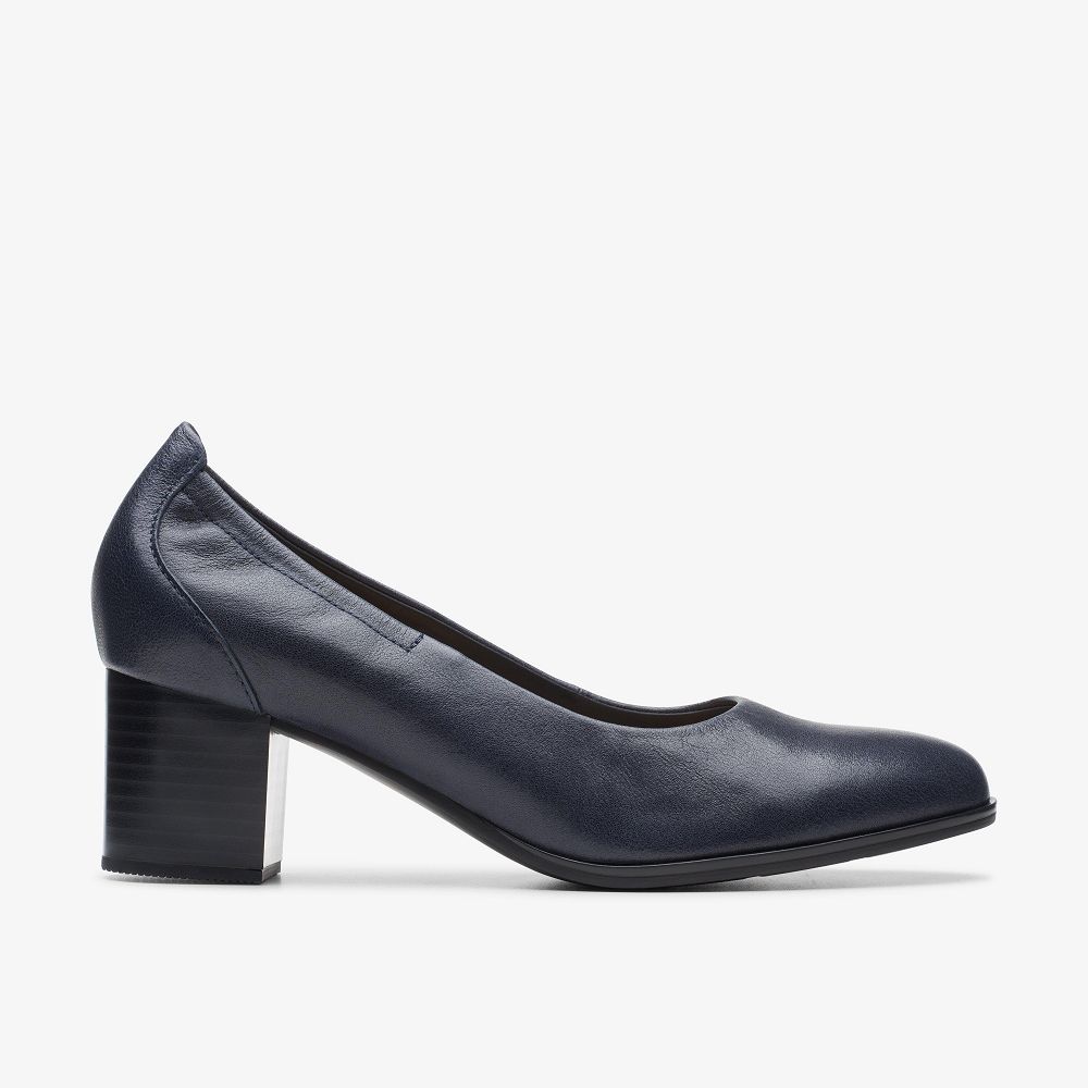 Navy Leather Clarks Loken Step Women Pumps | 5472YWXLT