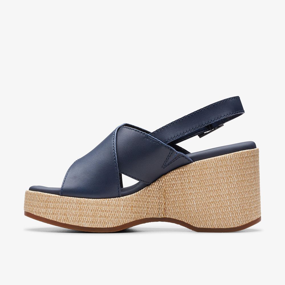 Navy Leather Clarks Manon Wish Women Sandals | 6871CGHAU