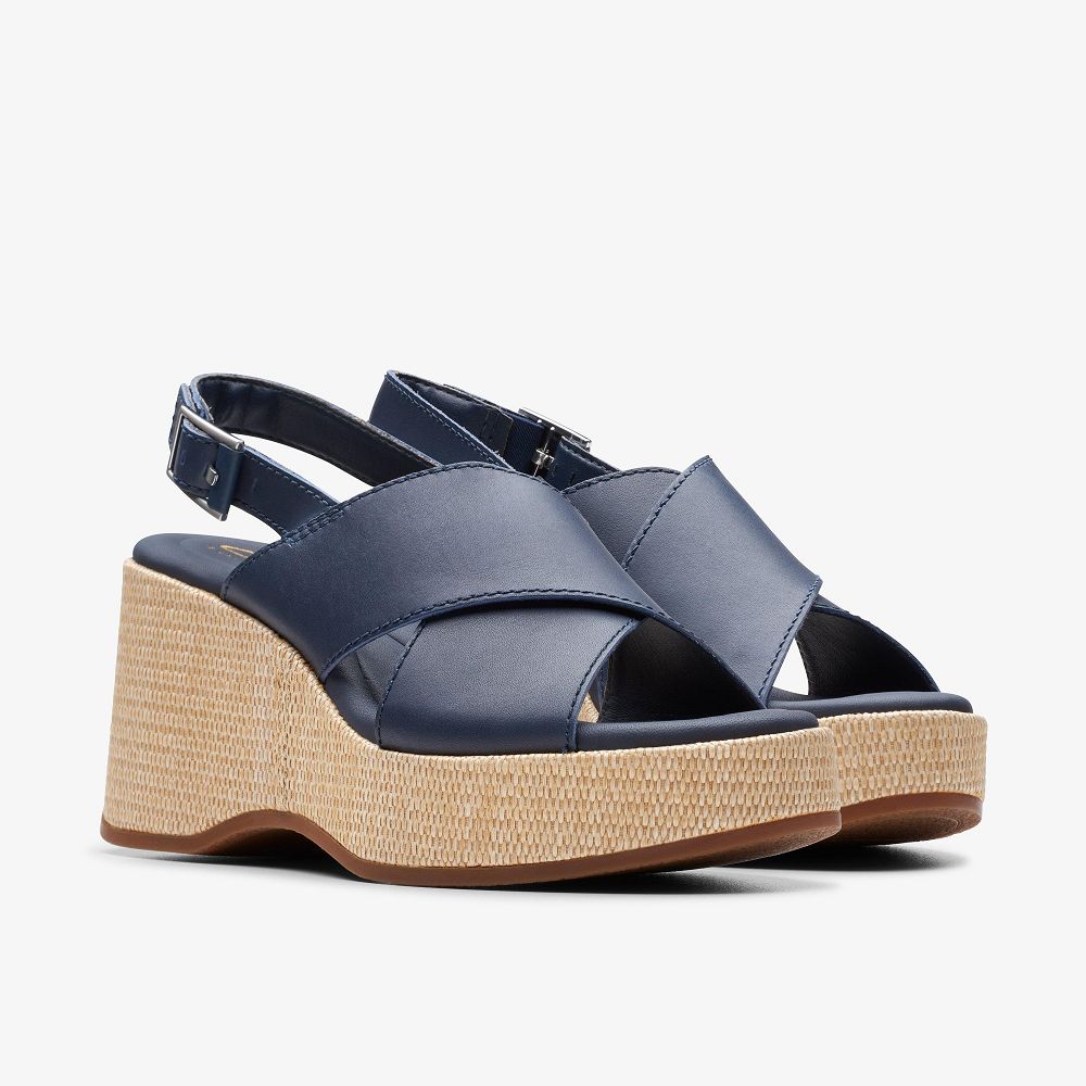 Navy Leather Clarks Manon Wish Women Sandals | 6871CGHAU