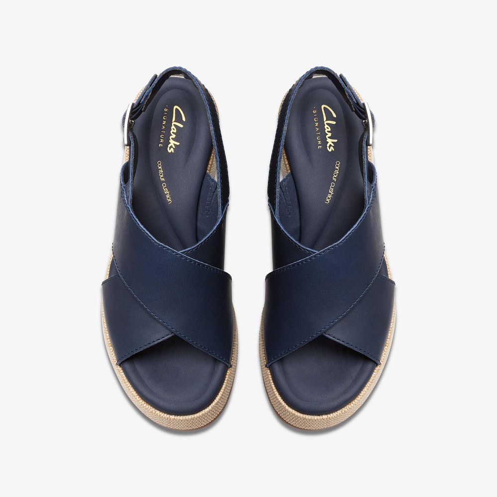 Navy Leather Clarks Manon Wish Women Sandals | 6871CGHAU