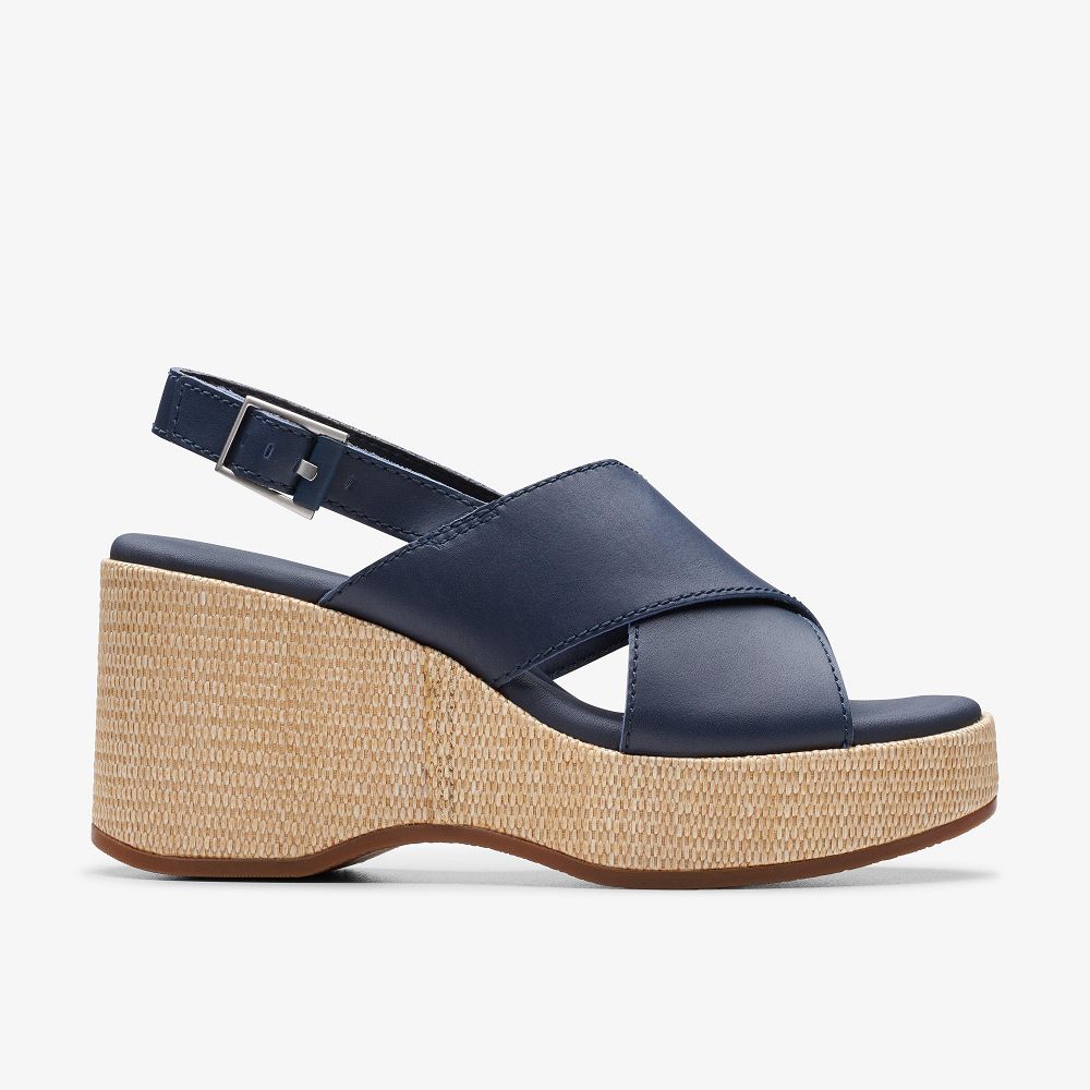 Navy Leather Clarks Manon Wish Women Sandals | 6871CGHAU