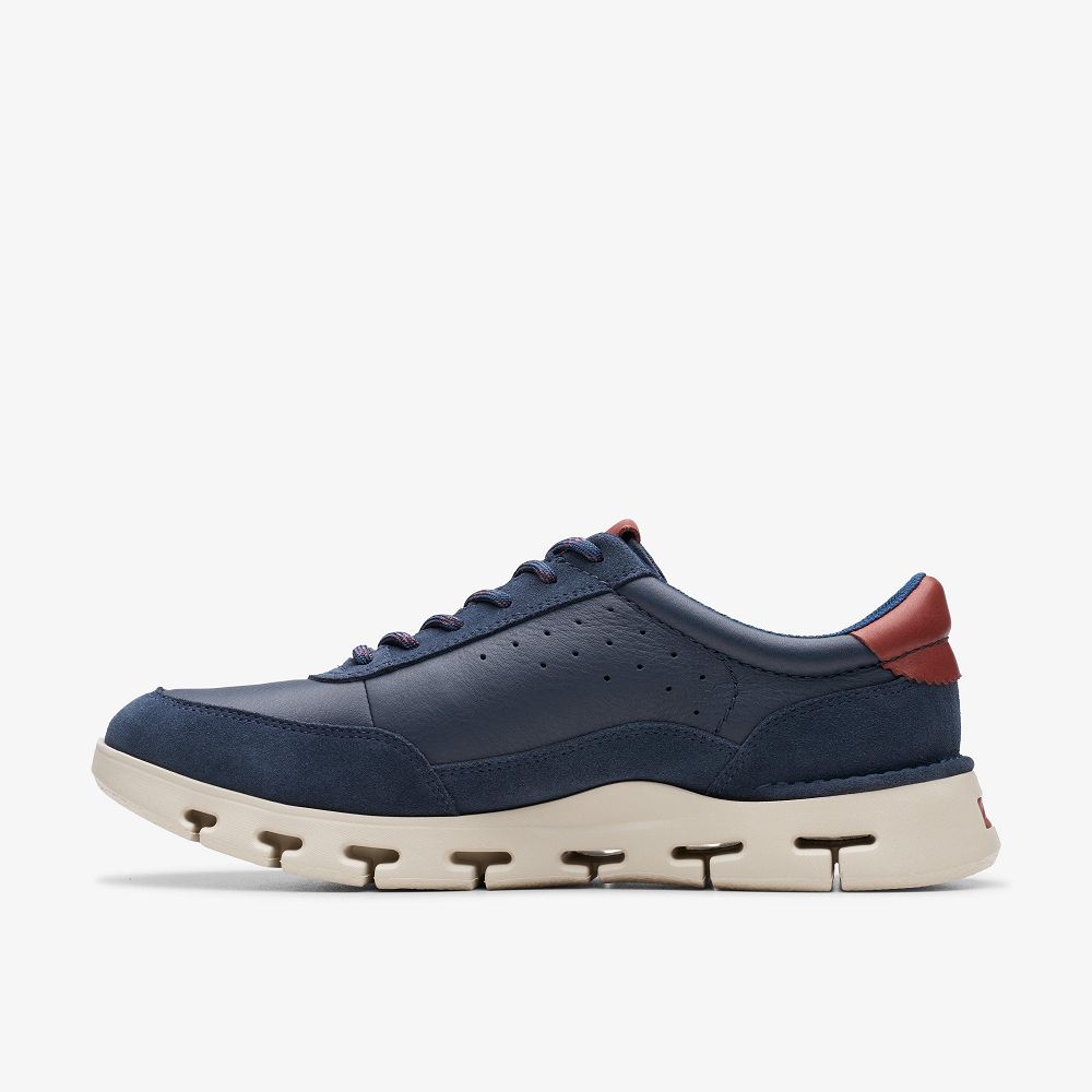 Navy Leather Clarks Nature X One Men Sneakers | 3908ZBCPI