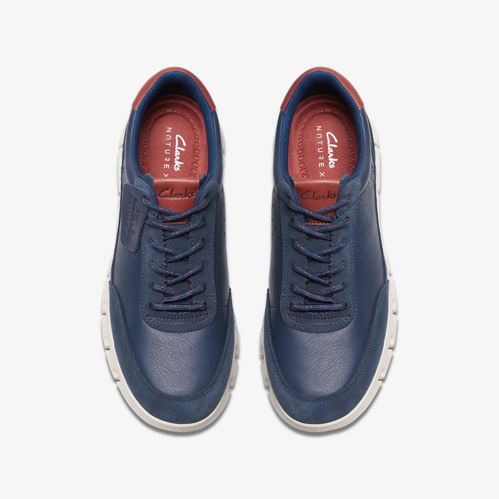 Navy Leather Clarks Nature X One Men Sneakers | 3908ZBCPI