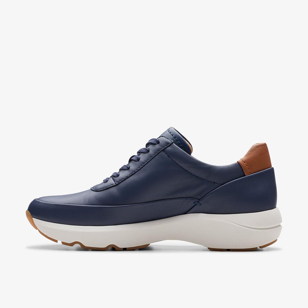 Navy Leather Clarks Tivoli Zip Women Sneakers | 9821VBKMJ