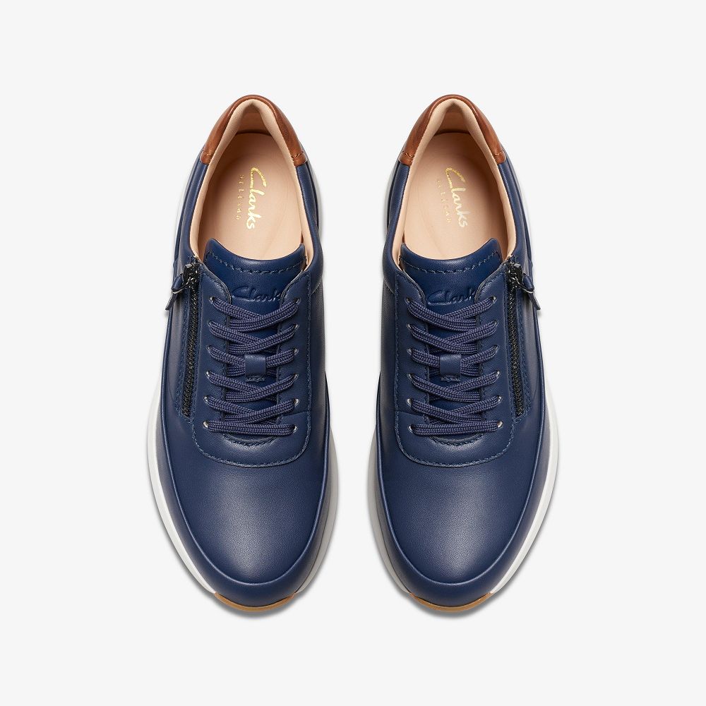 Navy Leather Clarks Tivoli Zip Women Sneakers | 9821VBKMJ