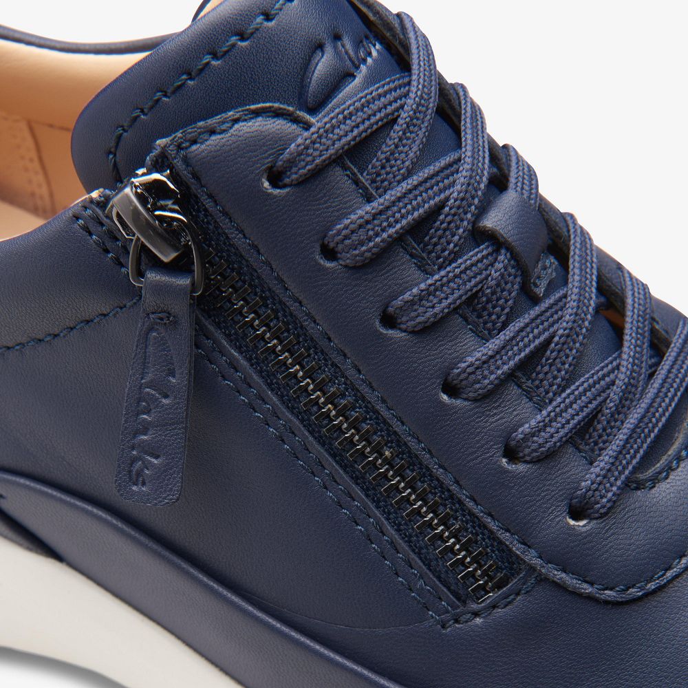 Navy Leather Clarks Tivoli Zip Women Sneakers | 9821VBKMJ