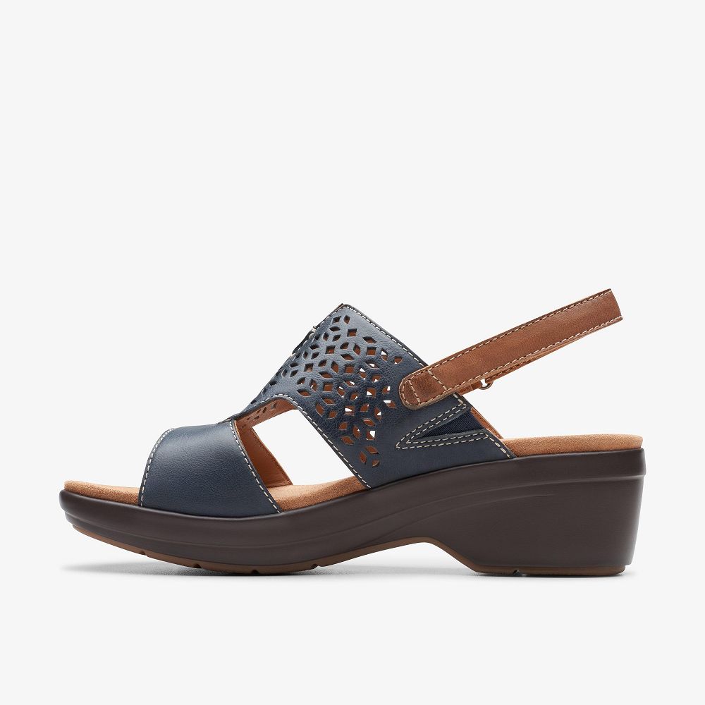 Navy Leather Clarks Tuleah Sun Women Sandals | 1493YGTPB