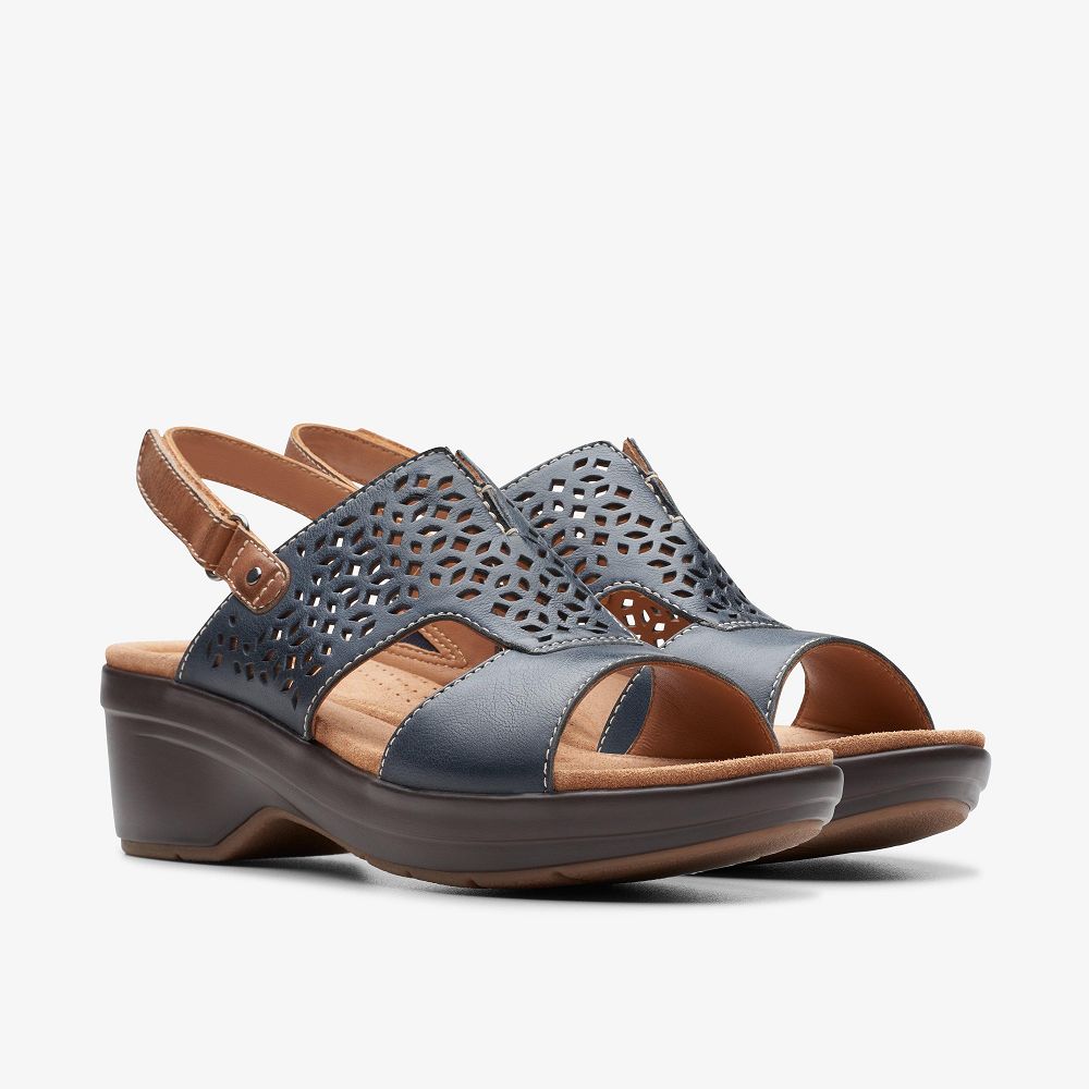 Navy Leather Clarks Tuleah Sun Women Sandals | 1493YGTPB