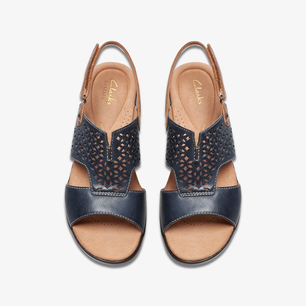 Navy Leather Clarks Tuleah Sun Women Sandals | 1493YGTPB