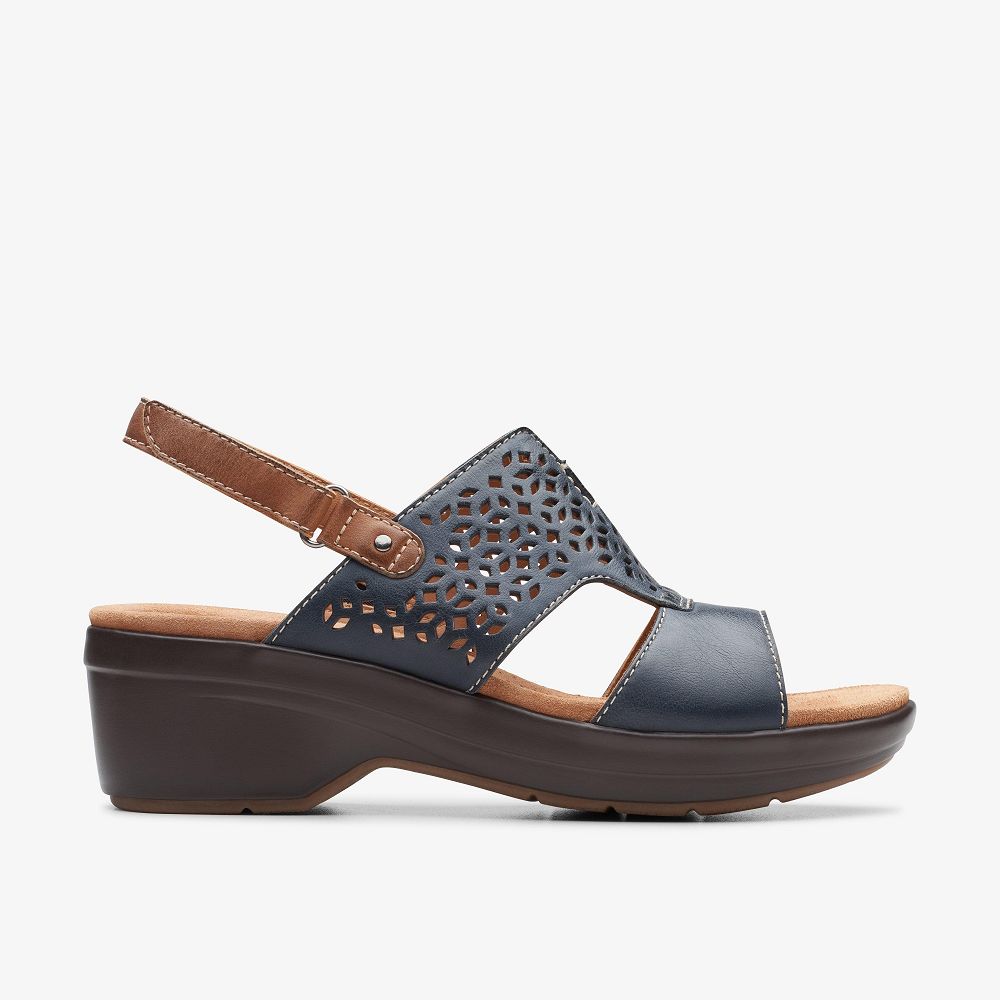 Navy Leather Clarks Tuleah Sun Women Sandals | 1493YGTPB