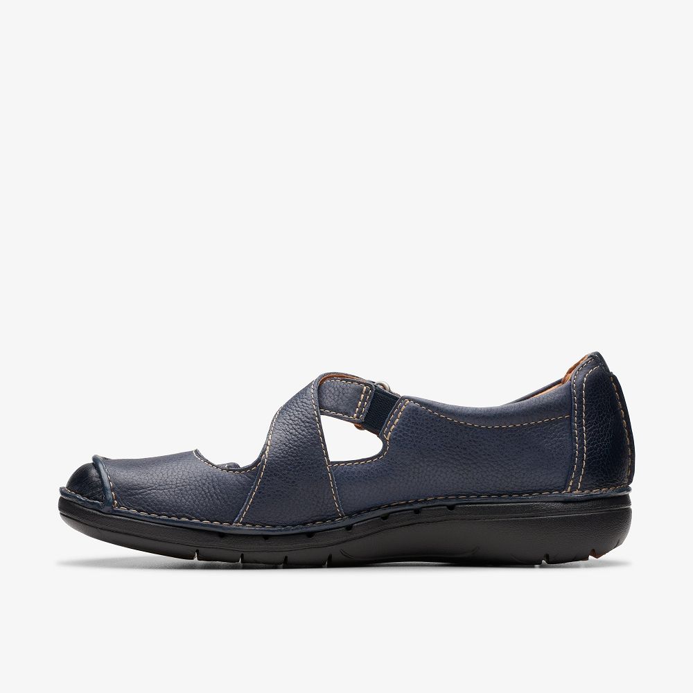 Navy Leather Clarks Un Loop Strap Women Mary Janes | 0289VKCSM