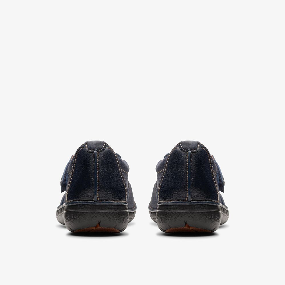 Navy Leather Clarks Un Loop Strap Women Mary Janes | 0289VKCSM