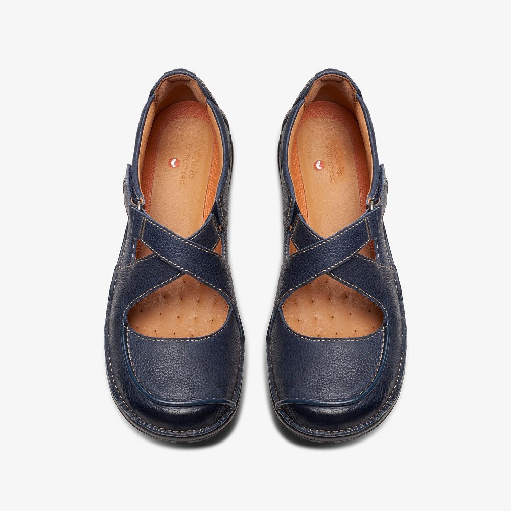 Navy Leather Clarks Un Loop Strap Women Mary Janes | 0289VKCSM