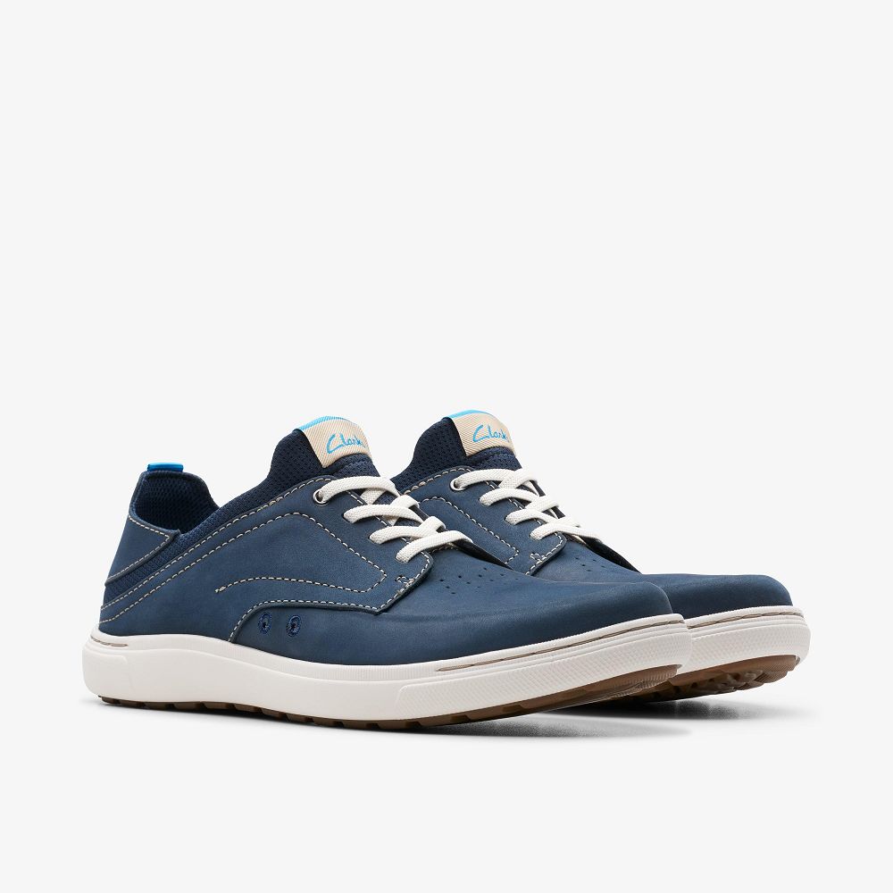 Navy Nubuck Clarks Mapstone Easy Men Sneakers | 9371AQGDF