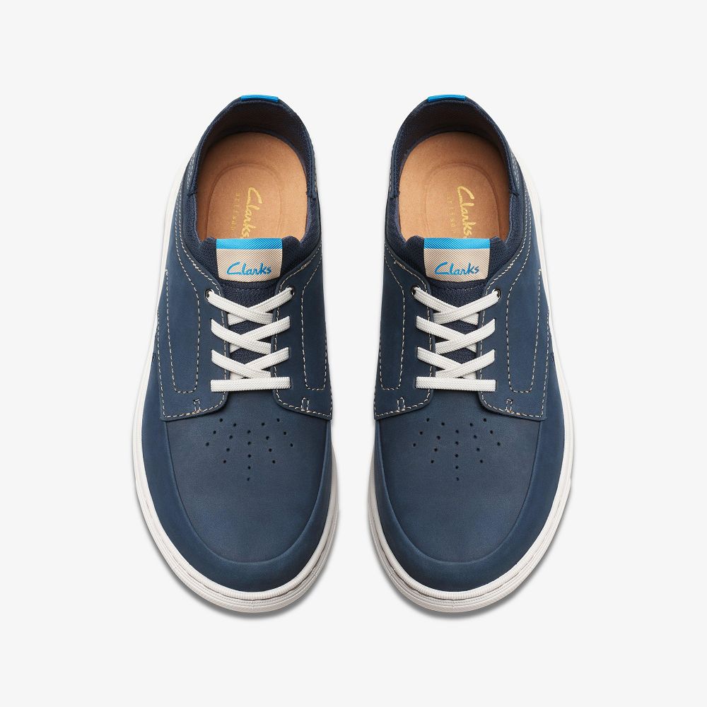 Navy Nubuck Clarks Mapstone Easy Men Sneakers | 9371AQGDF