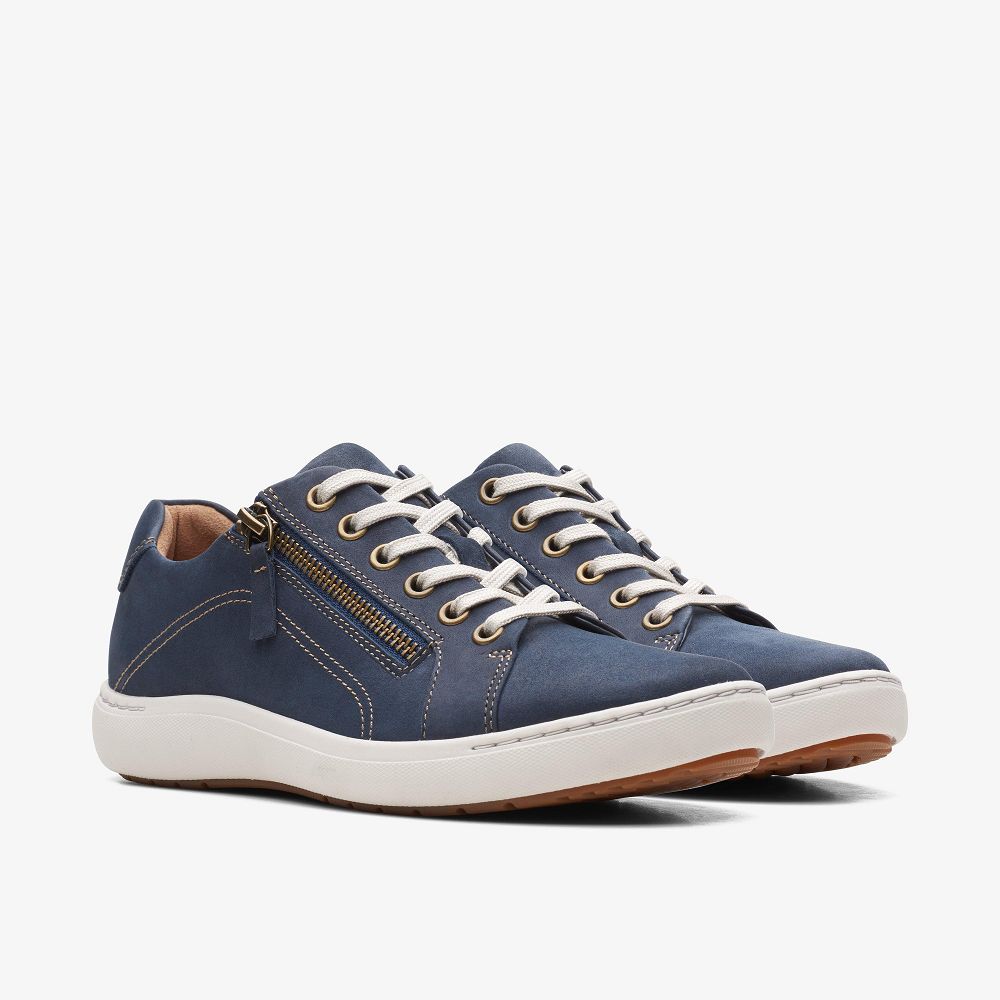 Navy Nubuck Clarks Nalle Lace Women Sneakers | 3918WAMCL