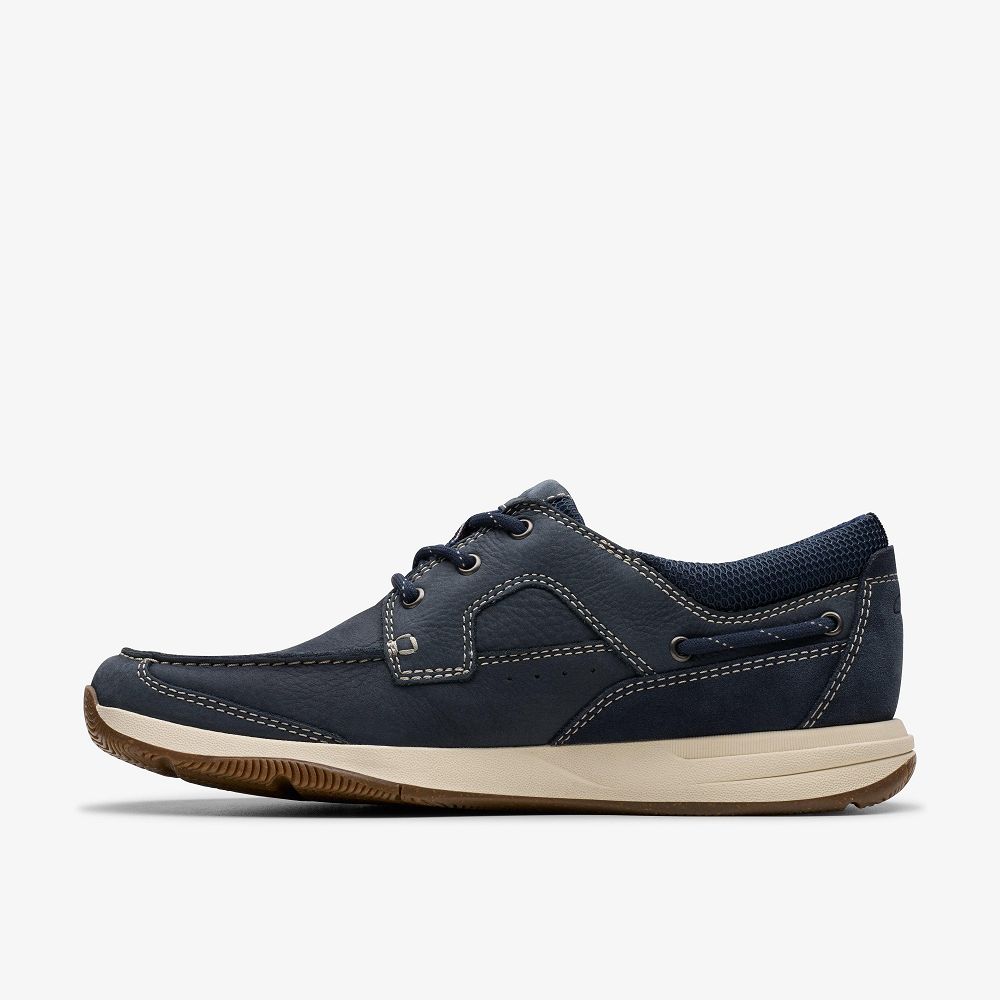 Navy Nubuck Clarks Sailview Lace Men Boat Shoes | 2047YOCUG