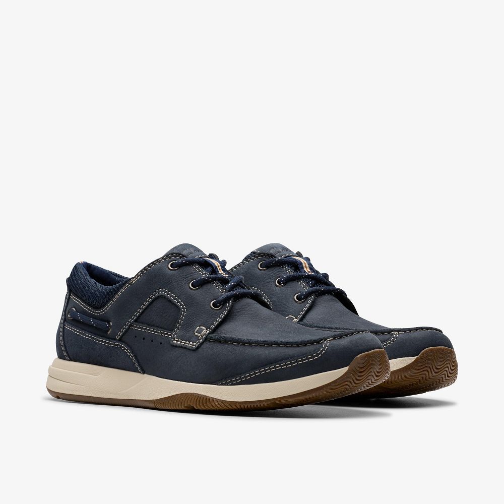 Navy Nubuck Clarks Sailview Lace Men Boat Shoes | 2047YOCUG