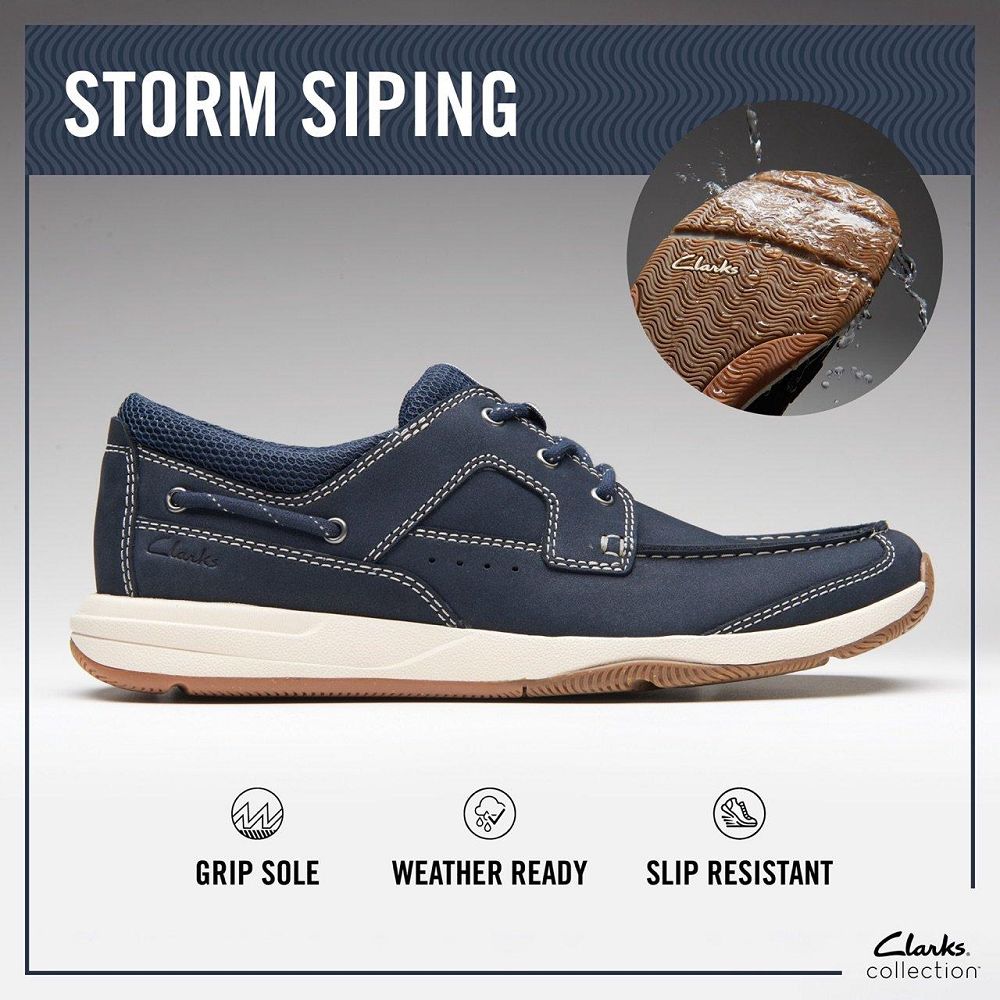 Navy Nubuck Clarks Sailview Lace Men Boat Shoes | 2047YOCUG