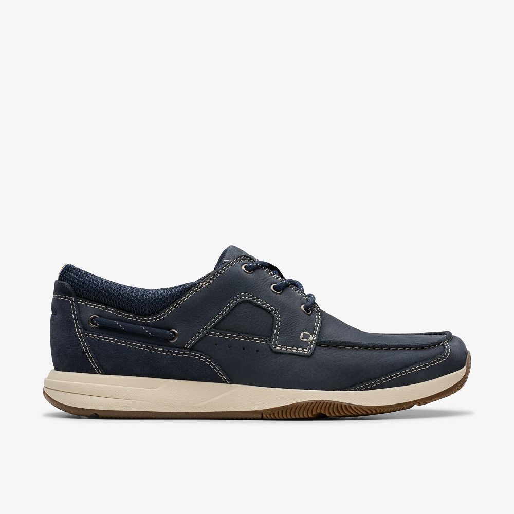 Navy Nubuck Clarks Sailview Lace Men Boat Shoes | 2047YOCUG